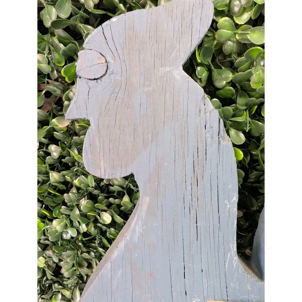 Handmade Wood Distressed Blue Rooster Weathervane Folk Art Wall Decor